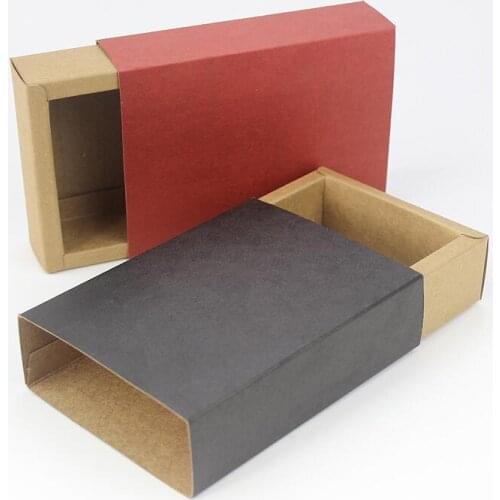 15pcs/lot Kraft Cardboard Paper Box Red/Black/Brown Drawer Style Slide Packaging Box For Party Gift Storage Boxes