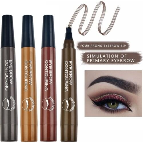 4 Fork Eyebrow Pen Microblading Waterproof Lasting Enhancer Brown Tattoo Color Pen Makeup Cosmetics T0349