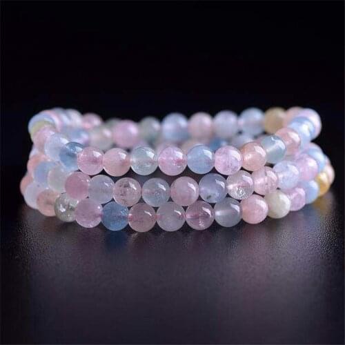 6mm Genuine Colorful Natural Morganite Gem Stone Crystal Round Bead Stretch Charm Bracelets For Women