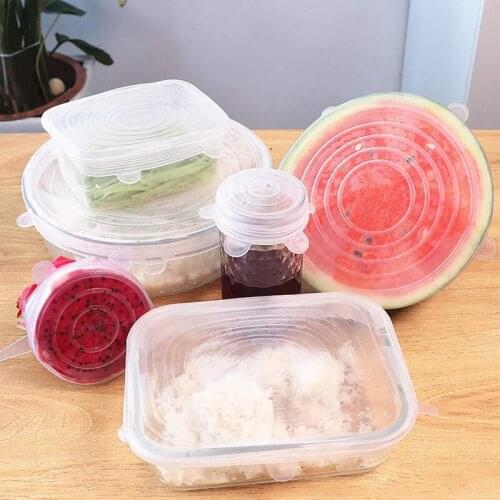 6 Pcs/Set Reusable Silicone Food Fresh-keeping Cover Kitchen Organization Food Fresh Keeping Sealed Lids Kitchen Tool