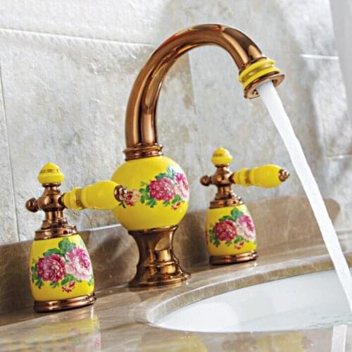 8" spread Cold & hot Basin Faucet Brass Rose Gold Bathroom Sink Faucet 2 Handles Sink Mixer Tap 3pcs Deck Mounted water tap