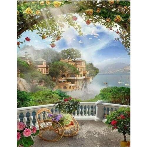 Full 5D Diamond Painting Harbor Garden Diamond Mosaic of Rhinestone Picture Diamond Embroidery landscape Parent gift