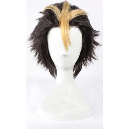 Anime Haikyuu!! Volleyball Nishinoya Yuu Wig Short Brown And Blonde Heat Resistant Cosplay Wig + Wigs Cap