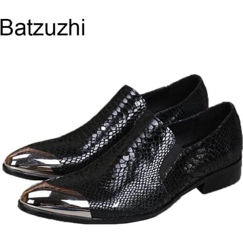 Batzuzhi 2019 Men Shoes Black Leather Dress Shoes Men Front Metal Cap Oxford Shoes for Men Zapatillas Hombre, Big Size 38-46