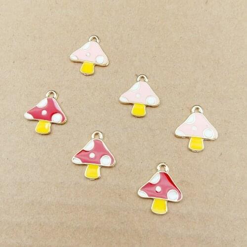 Free Shipping 80pcs 16*14MM Gold Tone Kawaii Mushroom Shape Enamel Alloy Charms DIY Jewelry Findings Ornament Drip Oil Pendants
