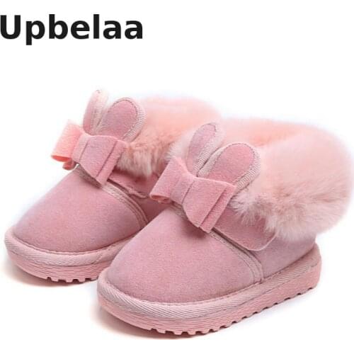 Rabbits Ears Baby Girls Boots Suede Toddler Winter Boots For Kids Warm Fur Snow Shoes Fashion Bow Childrens Boots Soft Footwear