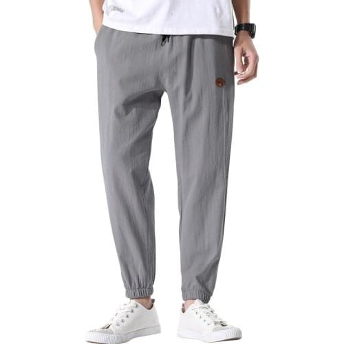 Cotton Linen Fashion Summer Mens Pants Autumn New Casual Male Solid Color Long Pants Drawstring Men Loose Trourse Hot Sale