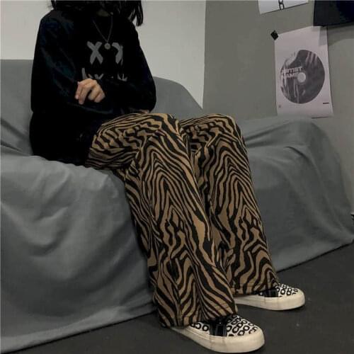 2021 spring autumn hip-hop high street dark zebra pattern casual pants wide-leg trousers men women straight-leg trousers hipster