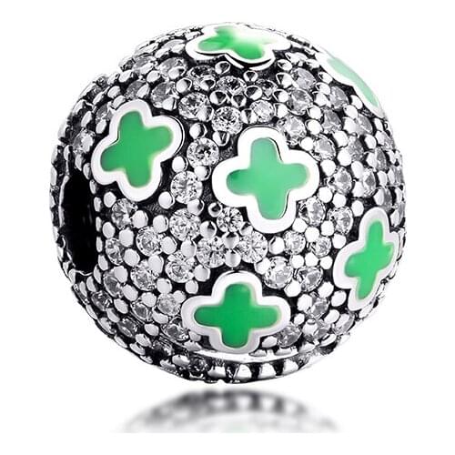CKK 925 Sterling Silver Lucky Clover Clip Charms Beads for Jewelry Making Fit Europe Bracelet DIY Accessories Kralen