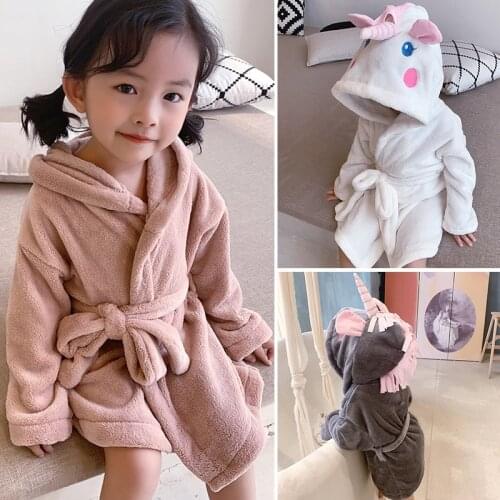 Girl Unicorn Hooded Children Bathrobes Kids Solid Color Bath Robe For Girls Pyjamas Toddler Nightgown Kid Sleepwear