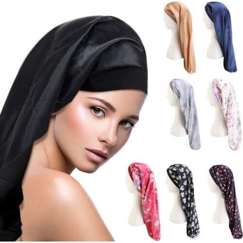 Long Hair Elastic Wide Edge Satin bonnet Hat Sleeping Hats Wrap Night Cap Hair Care Bonnet for Women Men Unisex Cap Bonnet