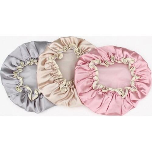 Double Waterproof Women Shower Cap Thick Satin Hats Bath Shower Caps Hair Cover Bathing Cap Household Home Shower Accessories