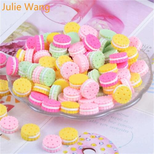 Julie Wang 30PCS Resin Biscuit Charms Cream Sandwich Cookies Artificial Food Pendant Jewelry Making Accessory Phone Case Decor