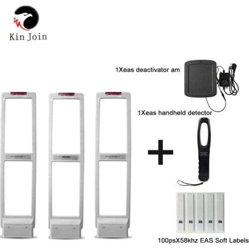 KINJOIN High quality EAS anti-theft system with soft tag and deactivater and frequency tester (1 master and 2 slaves)