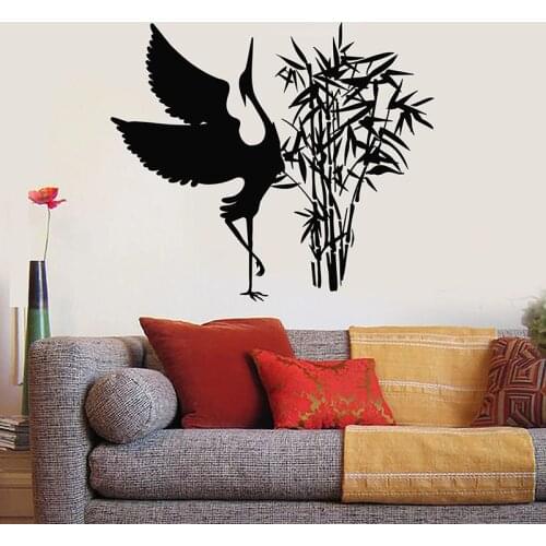 Beautiful Stork Wall Decal Oriental Bamboo Bird Vinyl Window Stickers Living Room Nursery Home Decor Creatives Wallpaper Q716
