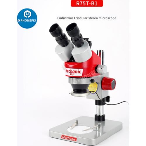 MECHANIC R75T-B1 7X-45X Trinocular Stereo Microscope 0.5X Lens LED Light Extension Holder Zoom Microscopio for Phone PCB Repair