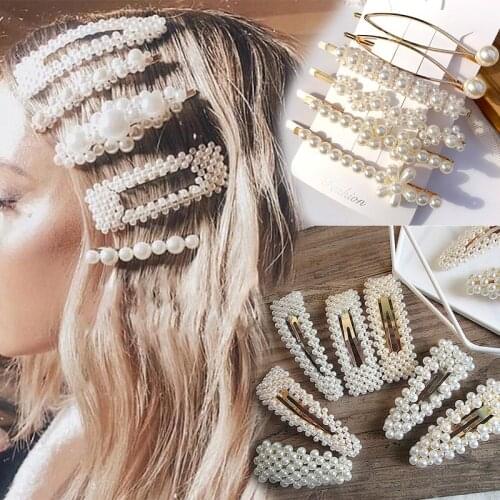 Simulation Pearl Barrette Set Hair Accessories For Women Fashion Wedding Jewelry Gold Silver Clip Girls Headwear Bead Hairpins