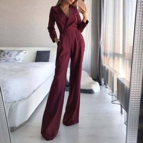 Fashion Wide Leg Party Women Playsuit Overalls New Autumn Elegant Turn-Down Collar Office Ladies Romper Casual Solid Jumpsuits