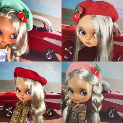 Fashion Vintage Woolen Beret Hat w/ Cherry Design for 1/6 12'' Blythe Doll Autumn & Winter Clothes Outfit Accessories