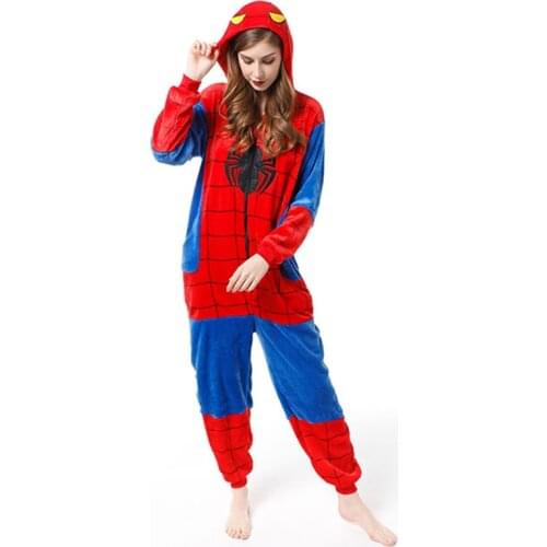 Soft Fabric Flannel Warm Spider Nightwear Hooded Onsie Pyjamas Couple Pajamas Women Man Onesie Sleepwear Kigurumi Clothes