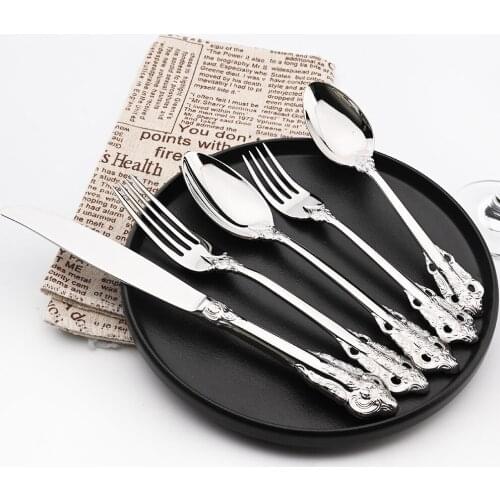 30Pcs Golden Luxury Dinnerware Set Vintage Western Gold Plated Cutlery Stainless Steel Knife Fork Flatware Set Kitchen Tableware