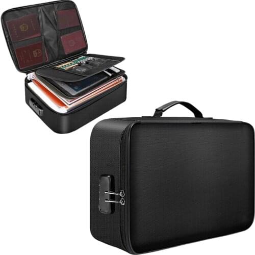 Document Organizer Bag 4-Layer Large Space Fireproof Water-Resistant Zipper File Storage Case with Lock Gifts Portable Home