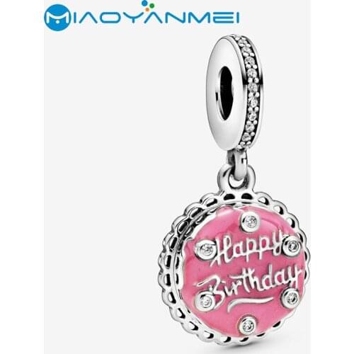 Birthday Gift 925 Sterling Silver Beads Pink Birthday Cake Dangle Charm Fit Original Pandora Bracelets Women DIY Fashion Jewelry
