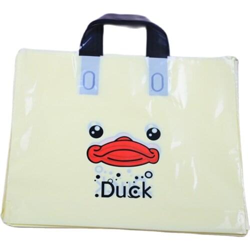 High-density Polythylene Eco-friendly 10pcs/lot 29*35cm Large Tote Bags with Cute Duck Style Plastic Shopping Bags With Handles