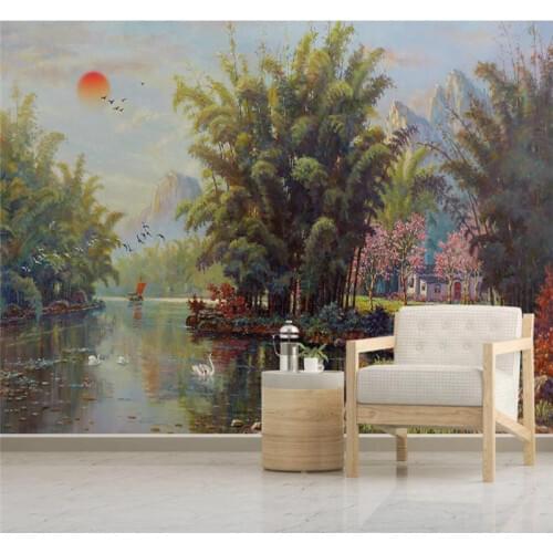 Custom wallpaper European-style hand-painted oil painting beautiful scenery background wall high-grade waterproof material