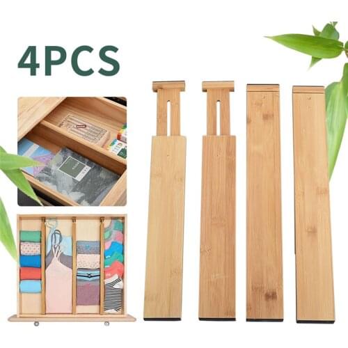 4pcs Large Bamboo Expandable Drawer Dividers Kitchen Wardrobe Organizer Separator Spring Loaded Adjustable Tray Storage Board
