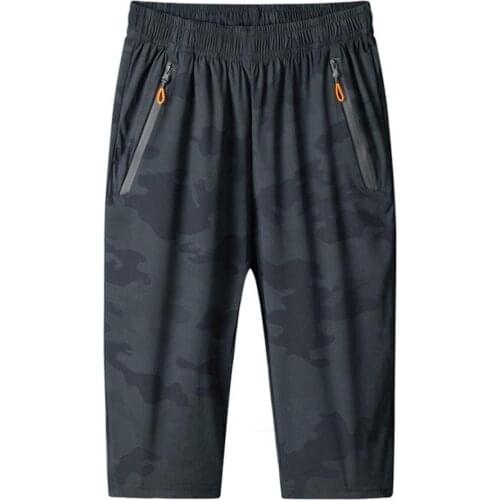 Plus Size Summer Mens Trousers Over Knee Elastic Waistband Nylon Pockets Men Shorts Track Pants Fitness Casual Loose Shorts