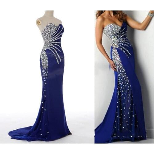 2021 Luxury Crystal Beading Mermaid Evening Wear Sweetheart Long Prom Dresses Formal Party Second Reception Gown Plus Size