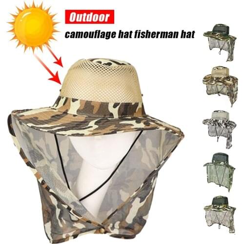 Outdoor Fishing Hat With Neck Flap Sun Protection Wide Brim For Man Breathable Mesh Camouflage Fishing Cap Beach Hats Dropship