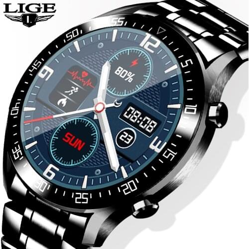 LIGE 2021 New Full Touch Screen Smart Watch Men Women Heart Rate Sports Multifunctional Steel Band Smart Watch For Xiaomi Huawei
