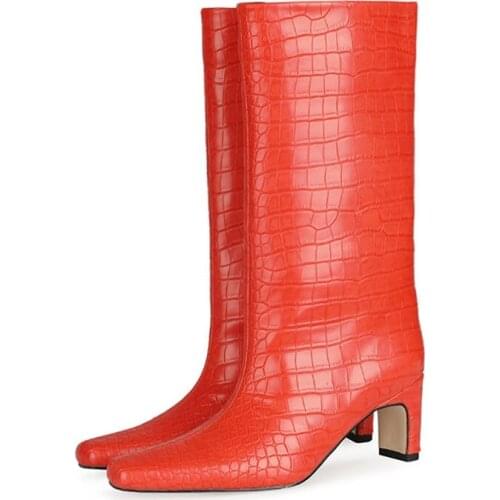 Crocodile Print Textured PU Material Slip on Modern Boots Outside Shoes Knee High Boots 47 Customized Big Size