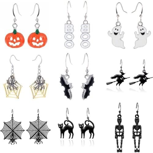 Daihe Outlandish Colorful Halloween Drop Earring Unisex Jack-o-lantern Skeleton Ghost Lucky Alloy Earring Women Party Gift 2021