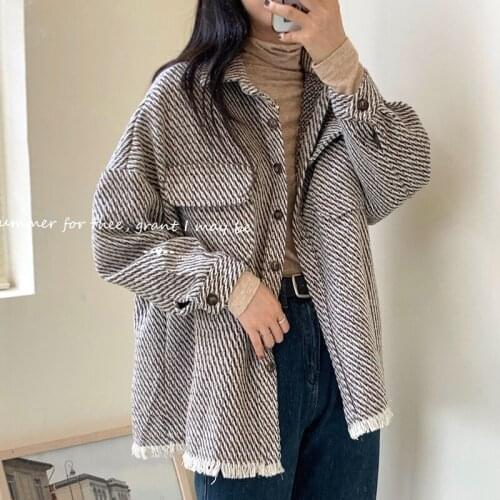 2020 Womens Spring New Retro Houndstooth Tassel Loose Wild Long Sleeve Jacket