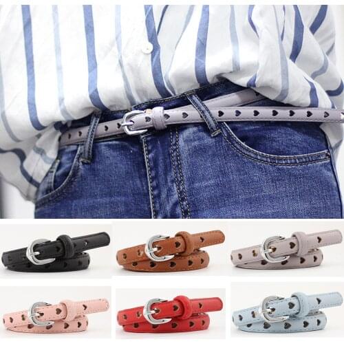 Womens Cute Heart Hollow Pin Buckle Belt Casual Jeans Belts Thin Waistband BLTYN0382
