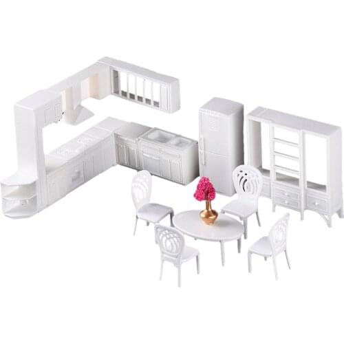 1/25 Delicate Kitchen Table Chairs DIY Kit Model Dining Room Furniture White