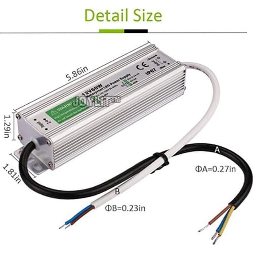 10pcs DC12v Output 90V-250V/5A Waterproof 60W IP67 LED lighting Transformer Power Supply Driver Adapter to for LED Light