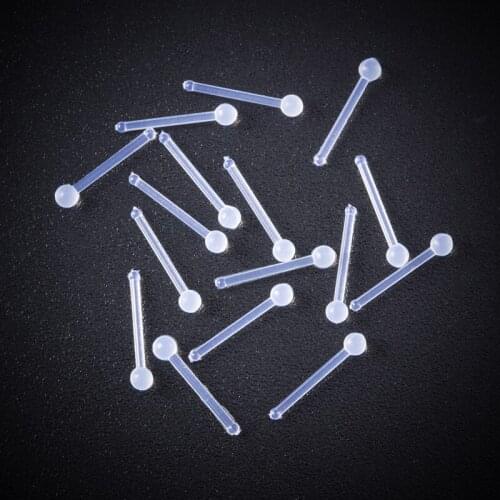 10PC Clear Acrylic Straight Nose Studs Small Nose Rings Retainer Flexible Bone Nose Stud Screw Plastic Nose Nostril Piercing 20g