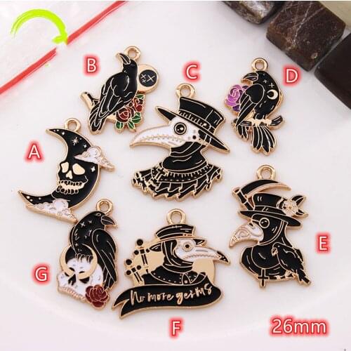 Halloween Black Charm Pendant 10pcs big Enamel Halloween Crow Metal Charms for Halloween DIY Jewelry making Accesories Findings