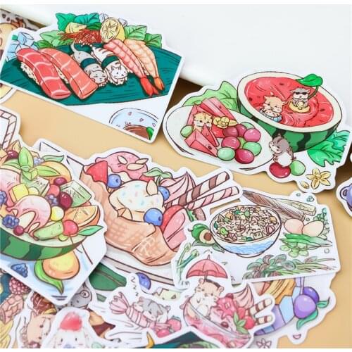 24pcs Cute food cat Stationery Stickers Kawaii Stickers Paper Adhesive Stickers For Kids DIY Scrapbooking Diary Photos Albums