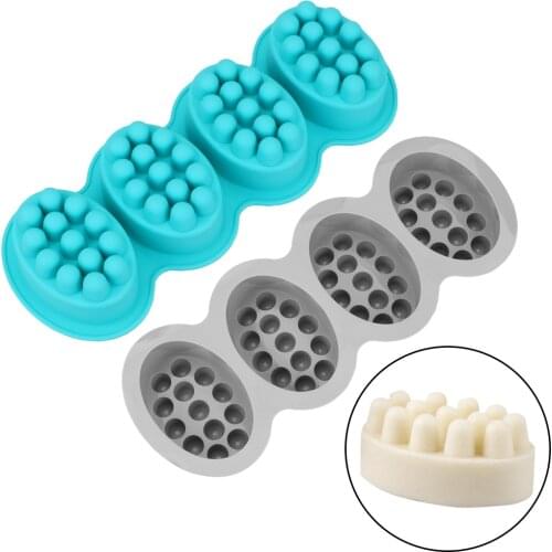 4 Cavity Oval Soap Moulds Cake Mould DIY Silicone Soap Mold 3D Handmade Massage Soap Making Tools Resin Crafts