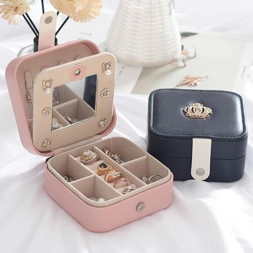 40%HOT Portable Magnetic Button Travel Jewelry Earrings Rings Storage Box with Mirror