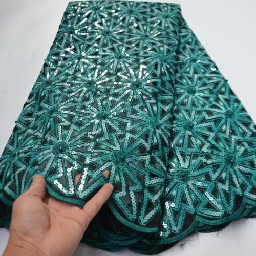 5yards/pc) Newest teal green African hand cut double organza lace fabric with delicate sequins embroidery for party dress OP161
