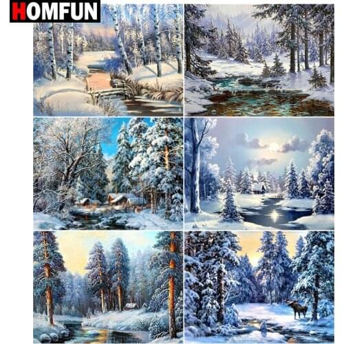 HOMFUN Diamond Painting Cross Stitch "lake winter snow" 5D DIY Diamond Embroidery Full Square/round Rhinestone Of Picture