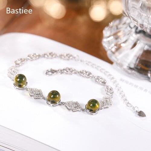 Bastiee Heart 925 Sterling Silver Bracelet For Women jewelry Mexican Amber Hmong Luxury Wedding Bracelets Natutral Stone