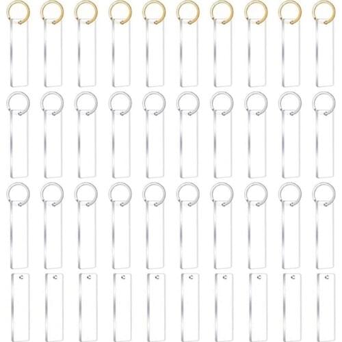 40Pieces Blanks Song Key Chain Acrylic Keychains Blank Acrylic Transparent Rectangle Discs with 30Pieces Metal Key Chain