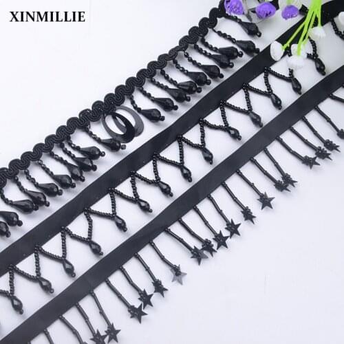 Black Beaded Lace Tassel Trim 3cm Width Sewing Ribbon for Dress Clothing Curtain Decoration DIY Accessories